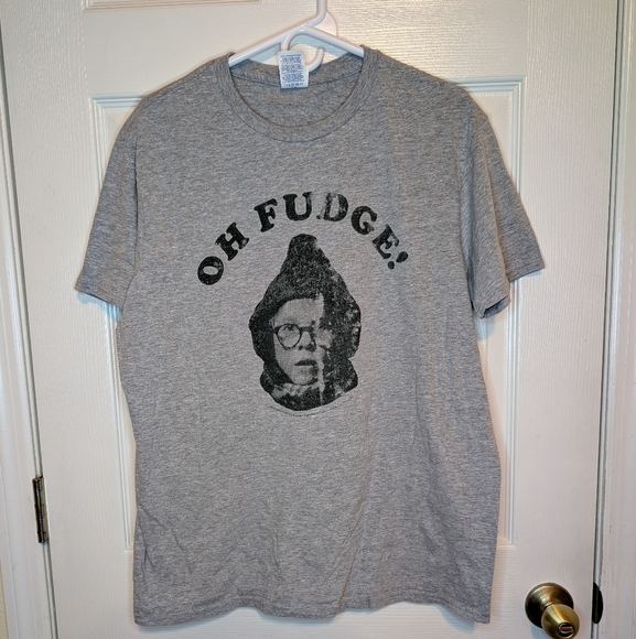 A Christmas Story Ralphie Tee T Shirt Mens' Size Large Gray OH FUDGE EUC - Picture 1 of 4